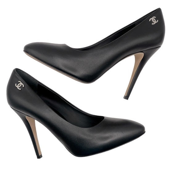 CHANEL Interlocking CC Logo Heels Black Size 38.5EU/8.5US - Picture 7 of 16